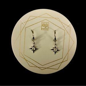 NWT B.B. Lila Silver Hoop Huggie Earrings With Celestial Star Dangle